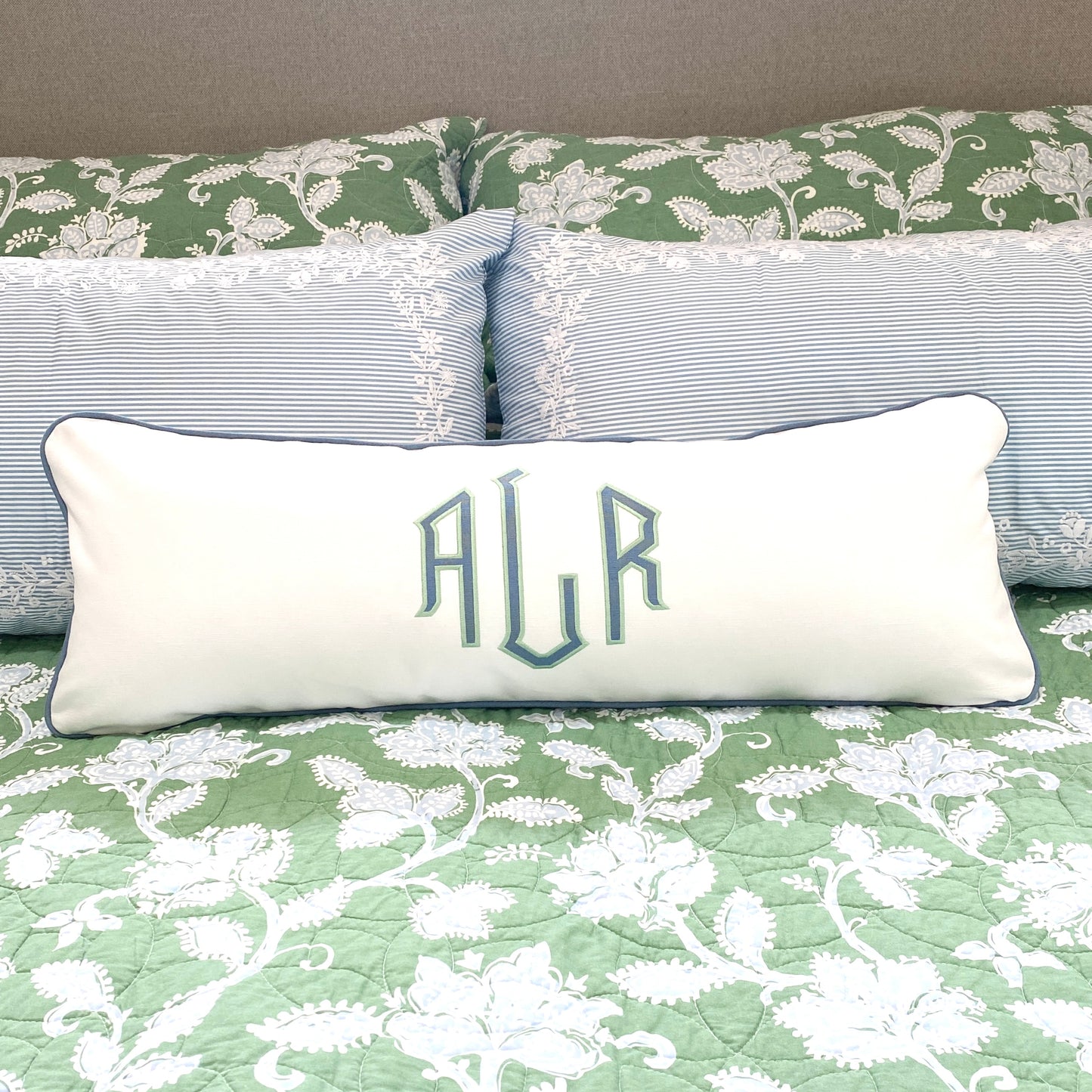 APPLIQUE MONOGRAM LUMBAR PILLOW 14" x 35"