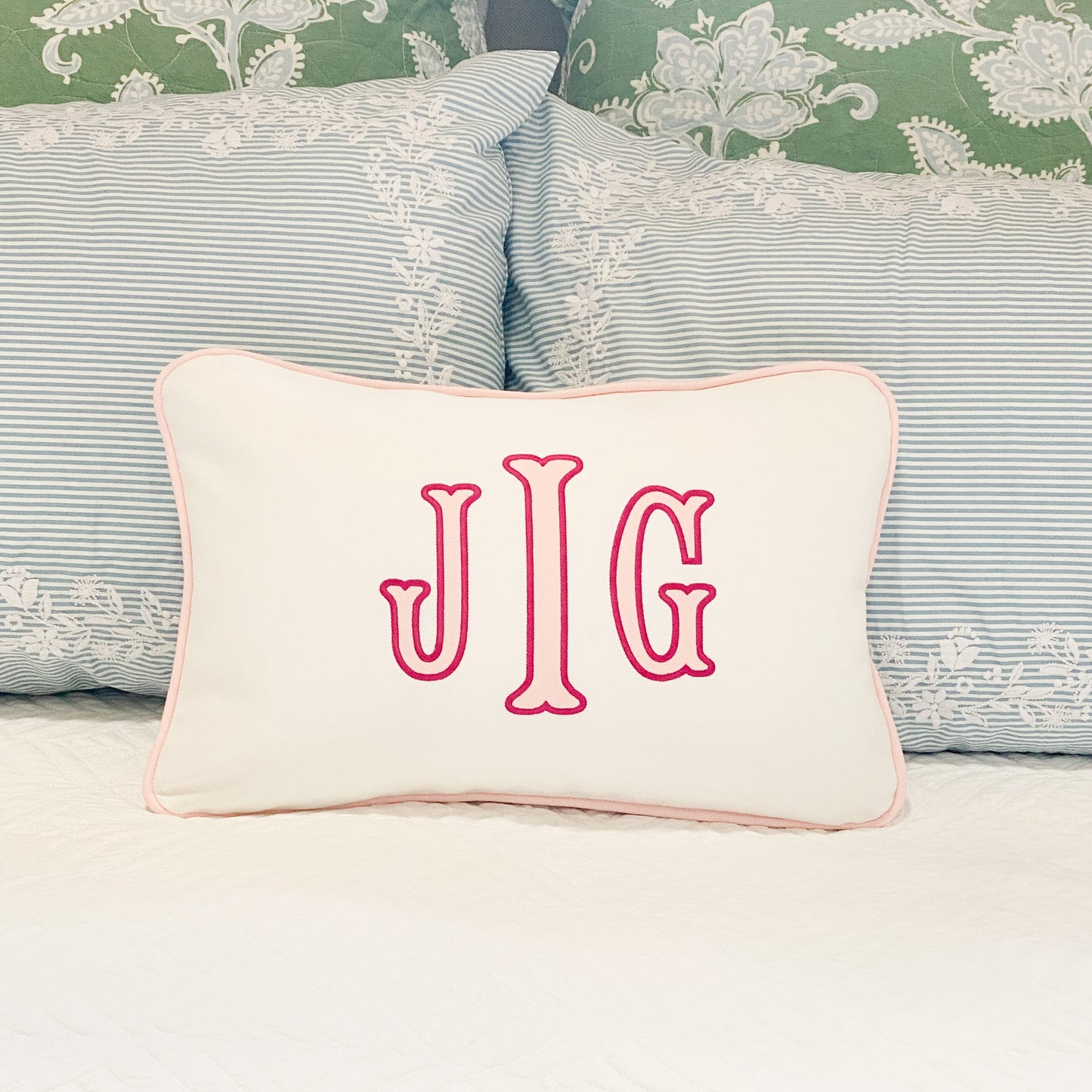 APPLIQUE MONOGRAM LUMBAR PILLOW