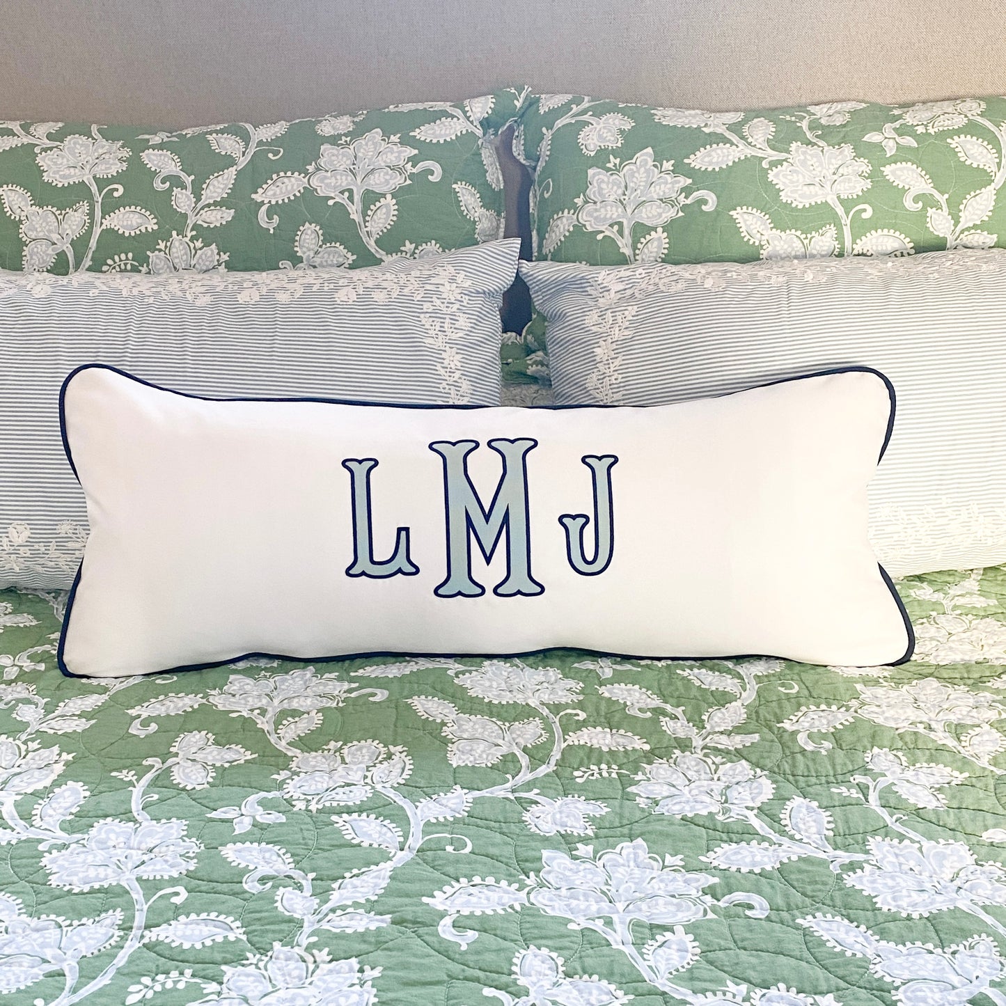 APPLIQUE MONOGRAM LUMBAR PILLOW 14" x 35"