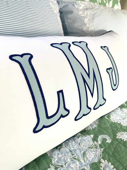 APPLIQUE MONOGRAM LUMBAR PILLOW 14" x 35"